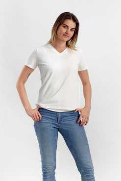 Alternative view of T-SHIRT I ØKOLOGISK BOMULD MED V-HALS - HVID