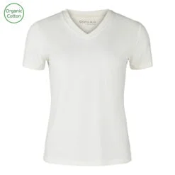 T-SHIRT I ØKOLOGISK BOMULD MED V-HALS - HVID