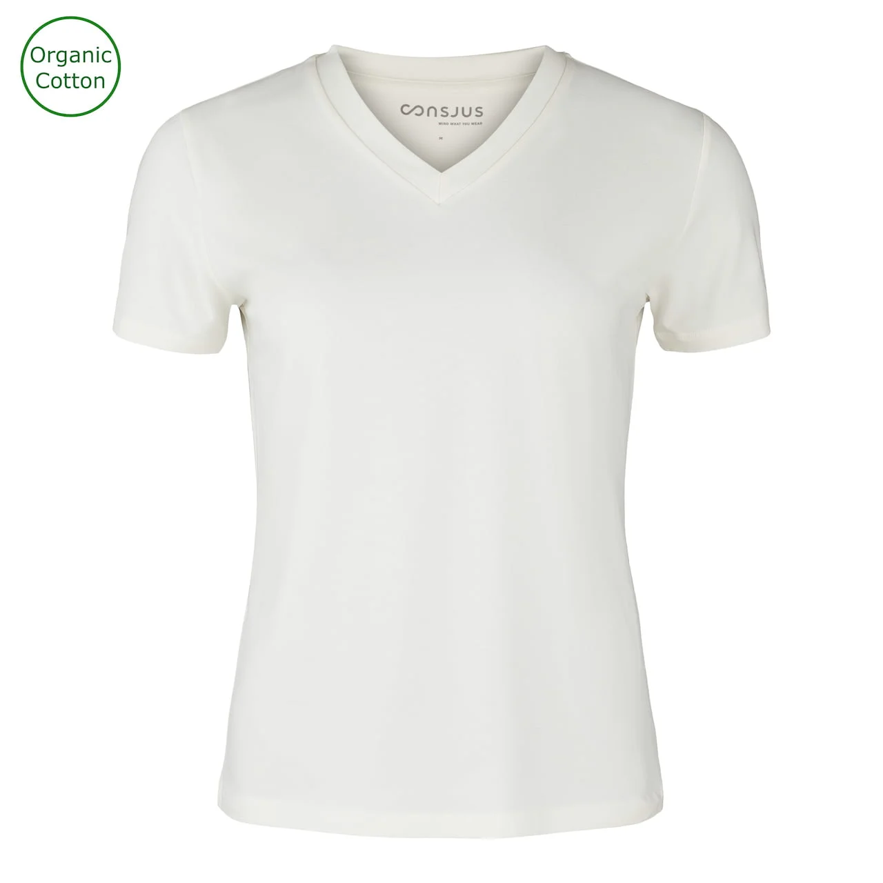 T-SHIRT I ØKOLOGISK BOMULD MED V-HALS - HVID