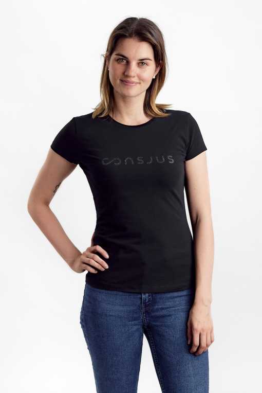 T-SHIRT I ØKOLOGISK BOMULD MED GLITTER LOGO - SORT - Image 2
