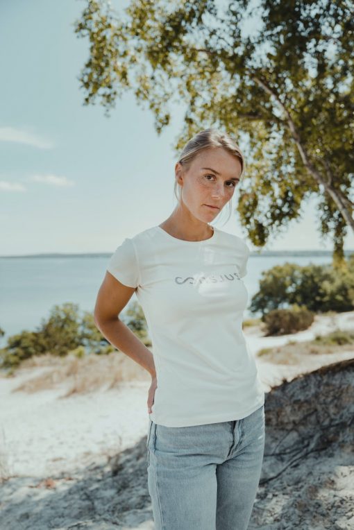 T-SHIRT I ØKOLOGISK BOMULD MED GLITTER LOGO - HVID