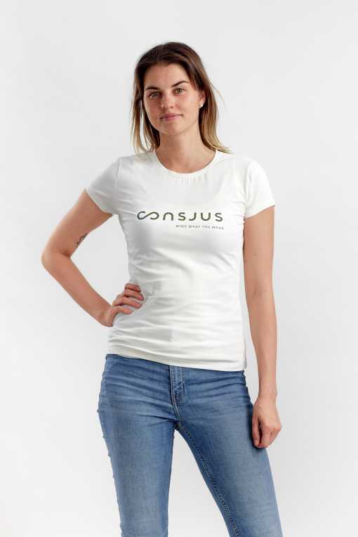 T-SHIRT I ØKOLOGISK BOMULD MED OLIVEN GRØN LOGO - HVID - Image 2