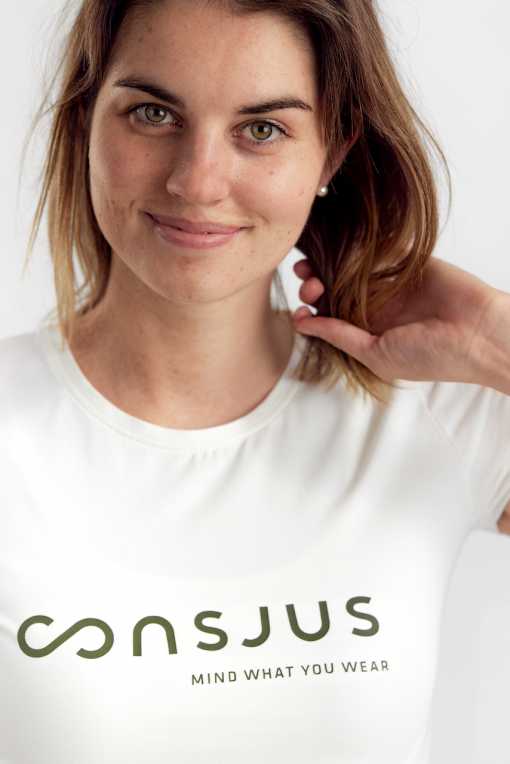 T-SHIRT I ØKOLOGISK BOMULD MED OLIVEN GRØN LOGO - HVID - Image 4