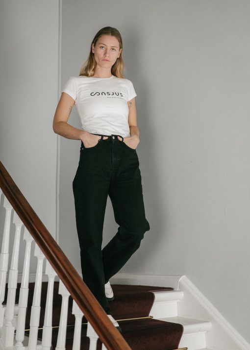 T-SHIRT I ØKOLOGISK BOMULD MED OLIVEN GRØN LOGO - HVID - Image 7