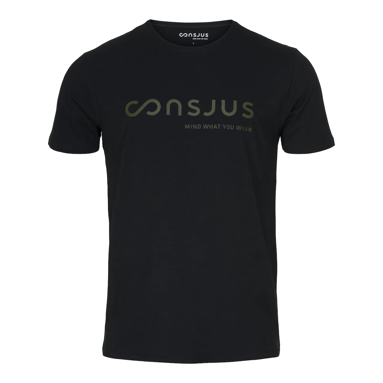 Økologisk bomuld T-shirts i sort med oliven grøn logo print